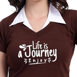 TABADTOD Typography Printed Crop Top With Collar image 2
