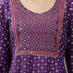 Stylum Round Neck Bandhani Printed Empire Mirror Work Kurta with Trouser & Dupatta image 4