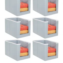 prettykrafts Set Of 6 Grey Solid Shirt Stacker Wardrobe Organizers-image-49