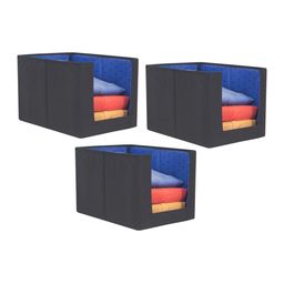 prettykrafts Set Of 3 Blue & Black Printed Foldable Shirt Stacker Organizers-19