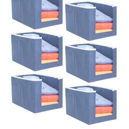 prettykrafts Set Of 6 Blue Solid Shirt Stacker Wardrobe Organizer-26