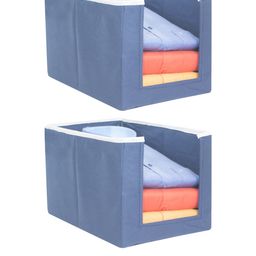 prettykrafts Set Of 2 Blue Solid Shirt Stacker Wardrobe Organizers-24