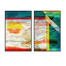 999Store Set of 2 Green & Red Printed Abstract  Wall Art image 5