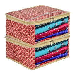 Kuber Industries Set Of 2 Pink Printed Saree Organisers-9