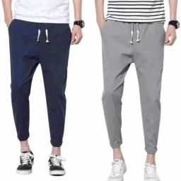 Men Self Design Blue, Grey Track Pants-image-85