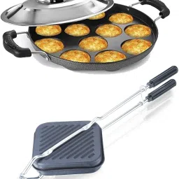 Aluminium Grill Non Stick Toast Sandwich Maker, Litti Maker | Appam Stand S1 Appachatty Set with Lid 0 L capacity 21 cm diameter-picture-18