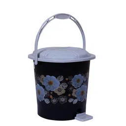 Kuber Industries Black & Grey Floral Printed Durable Pedal Dustbin With Handle 10 L image 3