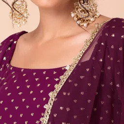 FABPIXEL Embroidered Sequinned Semi-Stitched Lehenga & Unstitched Blouse With Dupatta image 2