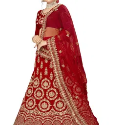 MANVAA Embroidered Beads and Stones Semi-Stitched Lehenga & Unstitched Blouse With Dupatta image 4