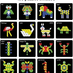 play panda Magnetic Puzzles - Triangles with 250 colorful magnets, 100 puzzle book, Magnetic board and Display stand image 4