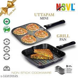 NSVL Non Stick Grill Pan & Mini Uttapam Pan Tawa Aluminum Multi Snack Maker / 2 pc Combo-picture-16