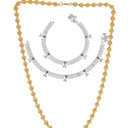 AanyaCentric Set Of 2 Silver-Plated Anklets With Gold-Plated Chain image 2