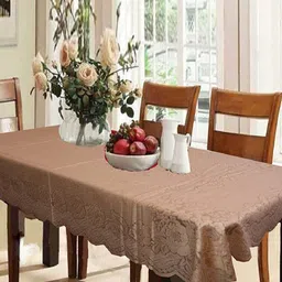 Kuber Industries Brown Self Design Cotton 6 Seater Rectangular Waterproof Table Cover image 3