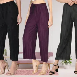 Women Regular Fit Black, Purple, Grey Polyester Trousers-picture-26