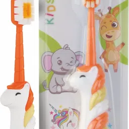 Unicorn Shape Brush Buddy Soft Tapered Bristles Kids Toothbrush. BPA Free|Orange Extra Soft Toothbrush-17