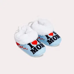 Superminis Infant Kids Blue & White Printed Cotton Ankle-Length Booties-image-2
