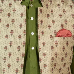KISAH Men Lime Green Printed Sequinned Kurta with Churidar image 4