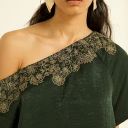 Dash and Dot Embroidered One Shoulder Top With Trouser image 2