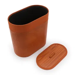 THE HOME CO. Textured Tan Dustbin With Lid image 4