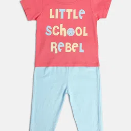 MINI KLUB Infant Boys Typography Printed Pure Cotton T-shirt with Trousers-image-55
