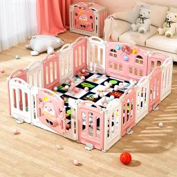14 Panel Foldable Baby Playpen with Mat & Safety Lock Big Size Playpen for Kids-image-76