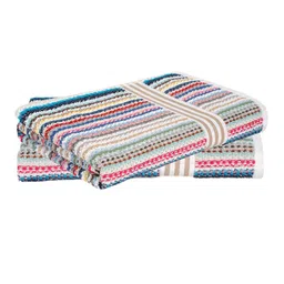 Creeva Blue & Beige 2 Pcs Striped Pure Cotton Popcorn Weave Bath Towels-image-92