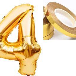 Solid Golden '4' number Numerical Foil Balloon with Ribbon for Celebration (Gold, Pack of 2)-image-33