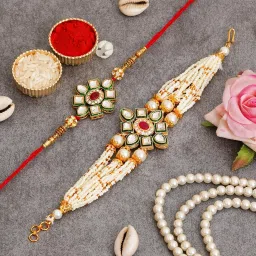 Bhaiya Bhabhi RAKHI224@8 Gold Finish Bracelet, Rakhi, Chawal Roli Pack Set-47