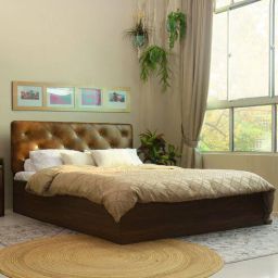 mintwud from pepperfry Bashira Upholstered Queenz Bed In Bronze Colour & Walnut Finish With Box Storage-picture-12