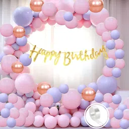 Solid Pink, Purple Theme Birthday Decoration Items kit combo for Girl & Boys Balloon-16