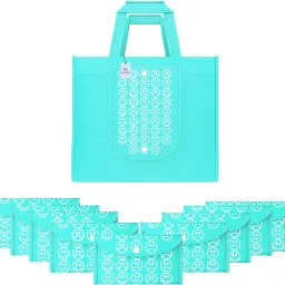 Pack of 10 Smile Print Foldable Grocery/Shopping Bags For Women | Blue Pack of 10 Grocery Bags-image-23