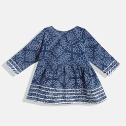 Readiprint Fashions Girls Blue Bandhani Printed Angrakha Gotta Patti Pure Cotton Kurta with Sharara image 3