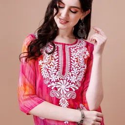 KALINI Pailey Embroidered Chikankari Shadow Work Georgette Straight Kurta-picture-45