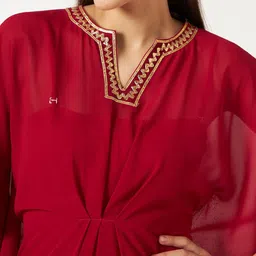 Pannkh Flared Sleeves Thread Work Georgette Kaftan Kurta image 3