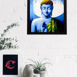 eCraftIndia Green & Blue Meditating Lord Buddha Satin Matt Texture UV Wall Art-image-90