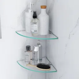 Premium Transparent Glass Corner Shelf for Bathroom/Kitchen Shelf - (9x9 Inches) Glass Wall Shelf-13