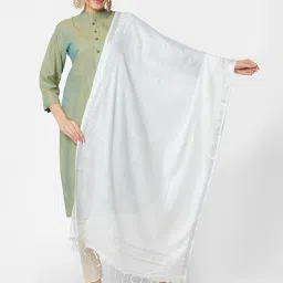 Cotton Blend Solid White Women Dupatta-picture-0
