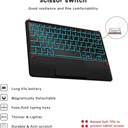 Proelite Galaxy Tab S6 Lite 10.4 Detachable TouchPad 7-Colors Backlit Bluetooth Standard Tablet Keyboard image 2