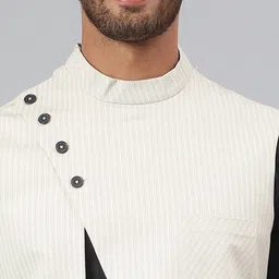 MR BUTTON Men Beige Printed Woven Nehru Jacket image 3