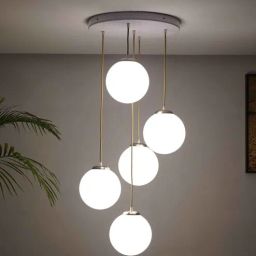 kapoor lampshades Lautrec 5 Light Ceiling Pendant In White Finish Metal With Frosted White Glass-picture-36