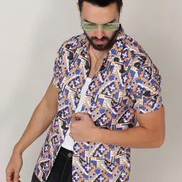 Campus Sutra Grey Classic Ethnic Motifs Printed Spread Collar Casual Shirt-picture-37