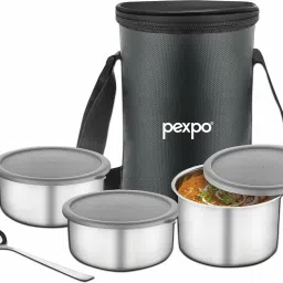 Eco Pro-3 with 3 Air-Tight Round Containers (3*280ml) with Spoon & Bag, BPA-Free 3 Containers Lunch Box-image-51