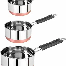 Stainless Steel Copper Bottom Sauce Pan/Milk PAN/Tea PAN/Tapeli/Patila/Bhagona 3 pcs Combo Set Capacity:- 1, 1.5, 2 Liter Sauce Pan 10 cm, 11 cm, 12 cm Diameter (Stainless Steel) Sauce Pan 12 cm diameter with Lid 2 L, 1.5 L, 1 L capacity-28