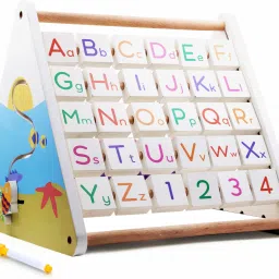 Wooden Activity Triangle Learning Alphabet, Abacus, Writing Board, Marker, Clock-image-49