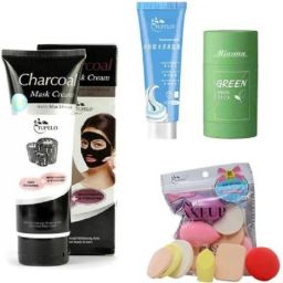 YELGO Set of 4 charcoal mask & ice cream mask & Green stick mask & 6 Pc Beauty Blender-image-8