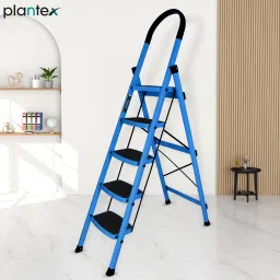 Prime Folding 5 Step Ladder for Home - 5 Wide Anti-Skid Steps (Blue & Black) Steel Ladder-16
