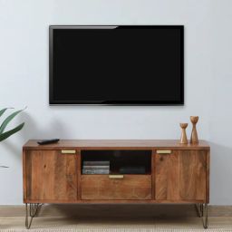 woodsworth from pepperfry Basse Mango Wood TV Unit In Rustic Teak Finish With Drawer-picture-47