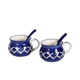 CDI Blue And White Set of 2 Dishwasher And Microwave Safe Ceramic Soup Mugs And Spoons image 4