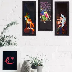 eCraftIndia Set Of 3 Grey & Orange Radha Krishna Satin Matt Texture UV Wall Art-3