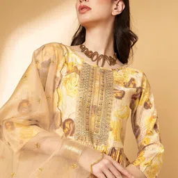 all about you Printed Sequinned A-Line Kurta With Trousers & Dupatta image 3